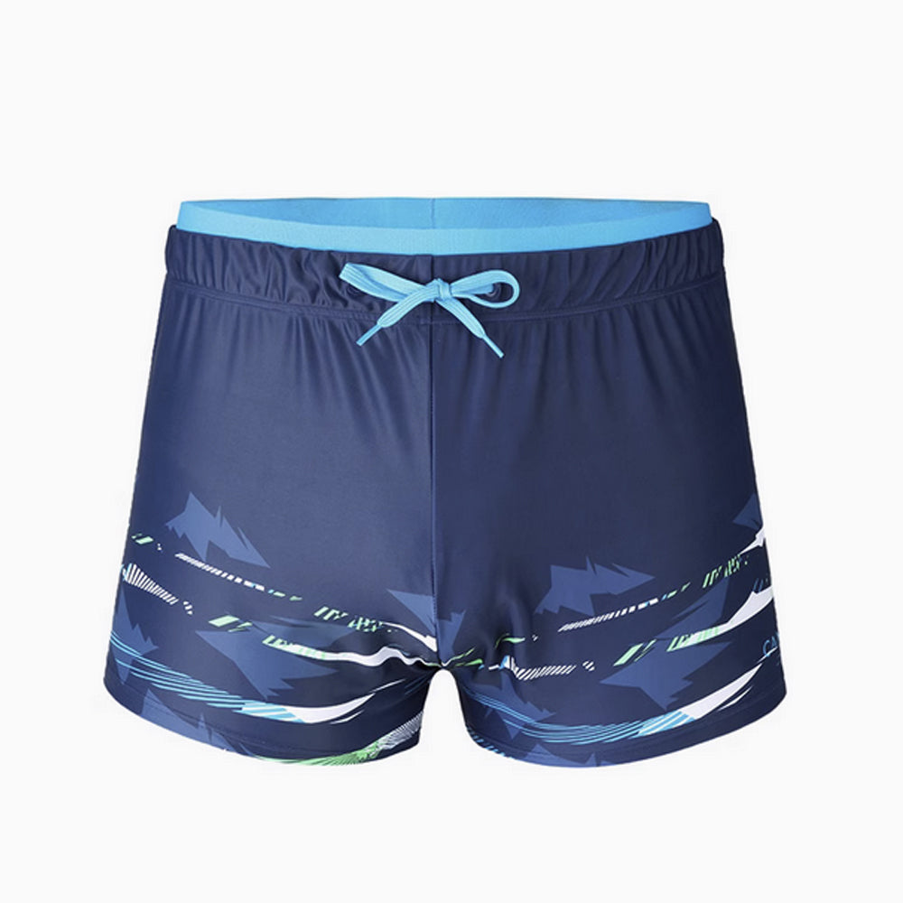 JISHUAI - Men's Quick-Dry Swim Trunks with Drawstring – Navy Blue with Abstract Print