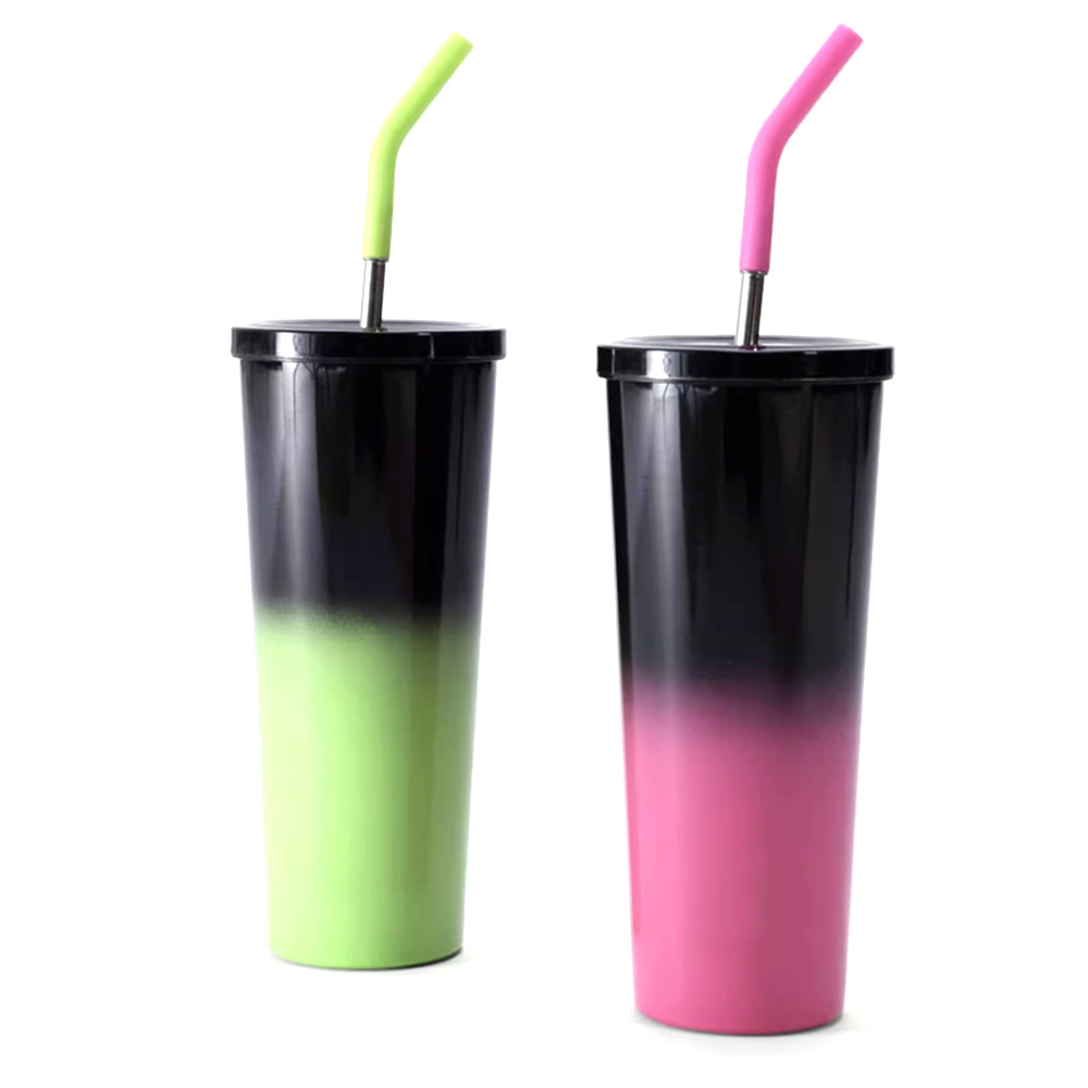 JISHUAI - 750ml Gradient Stainless Steel Tumbler with Straw – Large Capacity Double Wall Insulated Cold Drink Cup – Leakproof Travel Mug