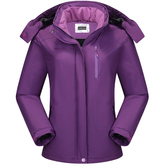 Outdoorgo-Womens Winter Coat Waterproof Ski Jacket with Fleece Lining Windproof for Snow Rain Outdoor Hiking Mountain