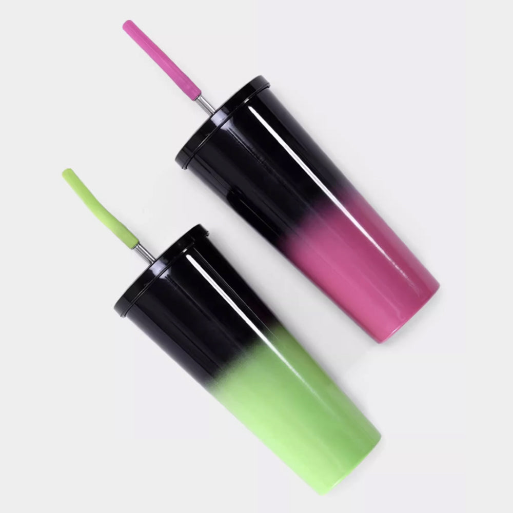 JISHUAI - 750ml Gradient Stainless Steel Tumbler with Straw – Large Capacity Double Wall Insulated Cold Drink Cup – Leakproof Travel Mug