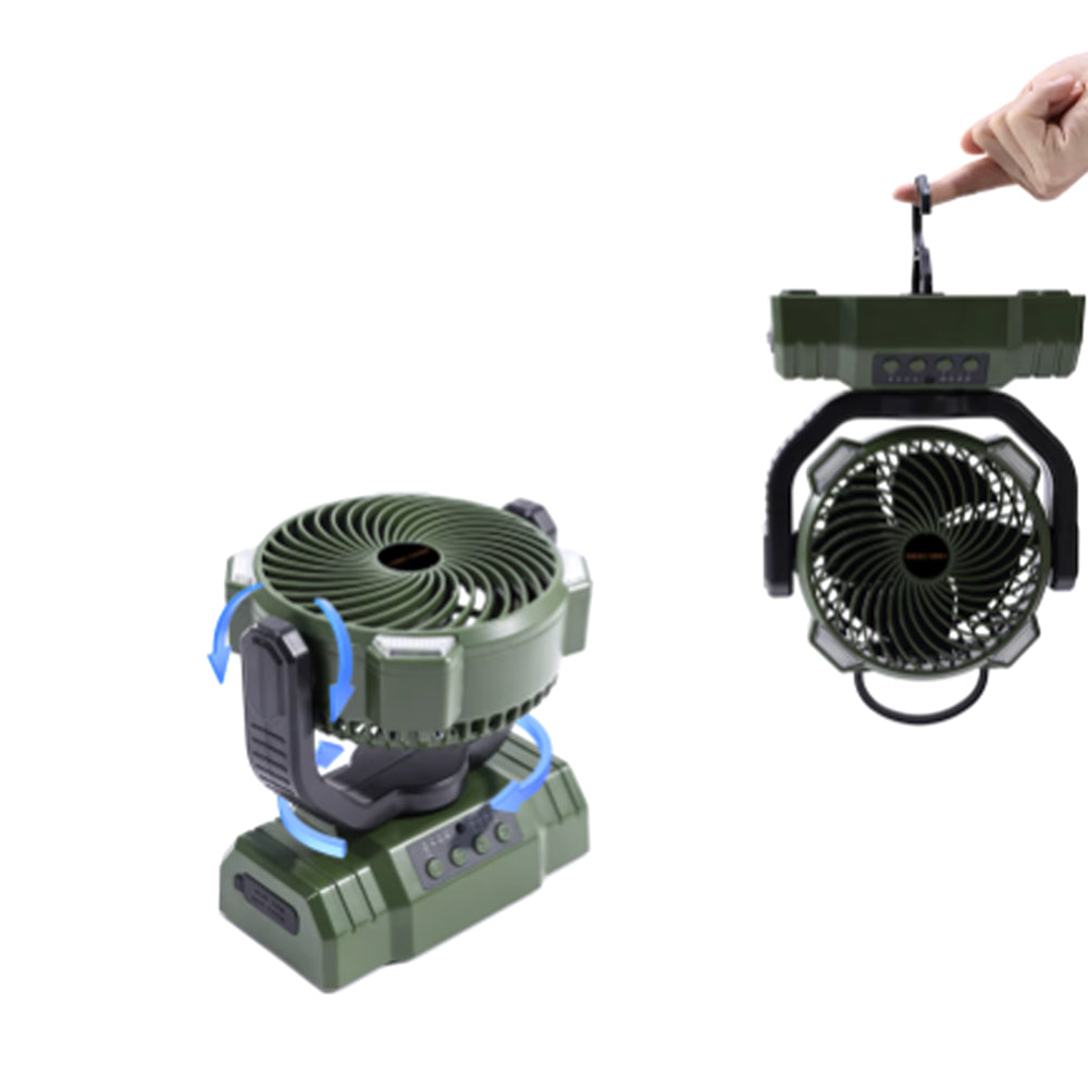 Portable Camping Fan with LED Light – Rechargeable Battery Operated Desk & Hanging Fan for Outdoor & Indoor Use