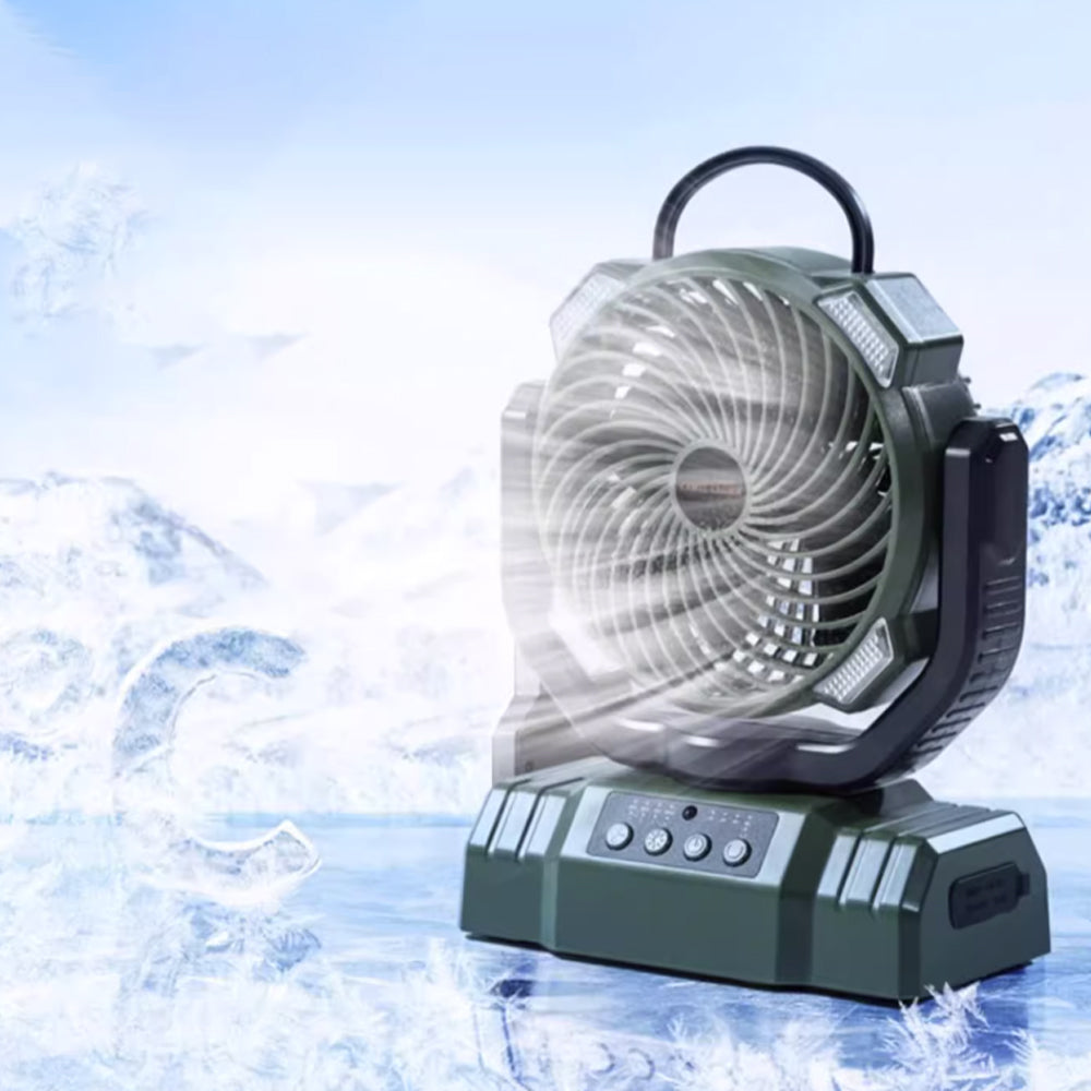 Portable Camping Fan with LED Light – Rechargeable Battery Operated Desk & Hanging Fan for Outdoor & Indoor Use